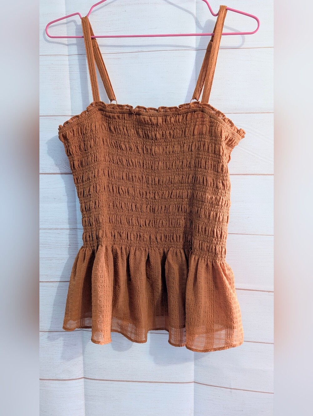 Torrid Smocked Peplum Camisole Top - Rust Brown With Ruffle Hem Super Cute 🥰